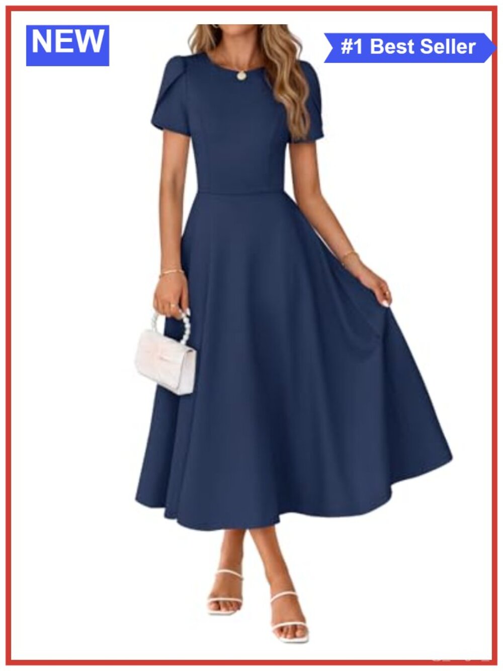 Formal Wedding Guest Midi Dress with Pockets Short Sleeve A-Line